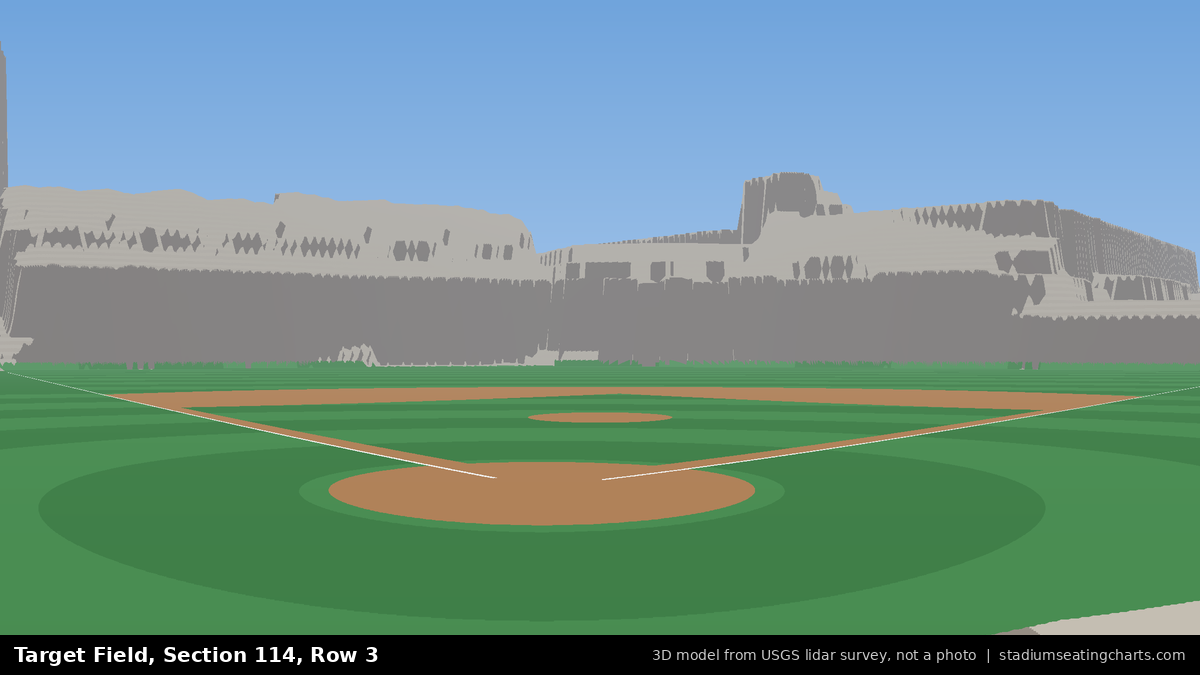 View from Target Field Section 114, Row 3, looking toward the pitcher's mound