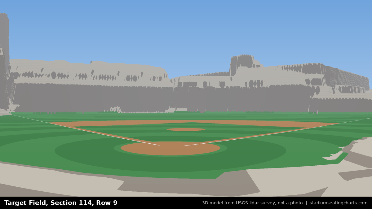 View from Target Field Section 114, Row 9, looking toward the pitcher's mound