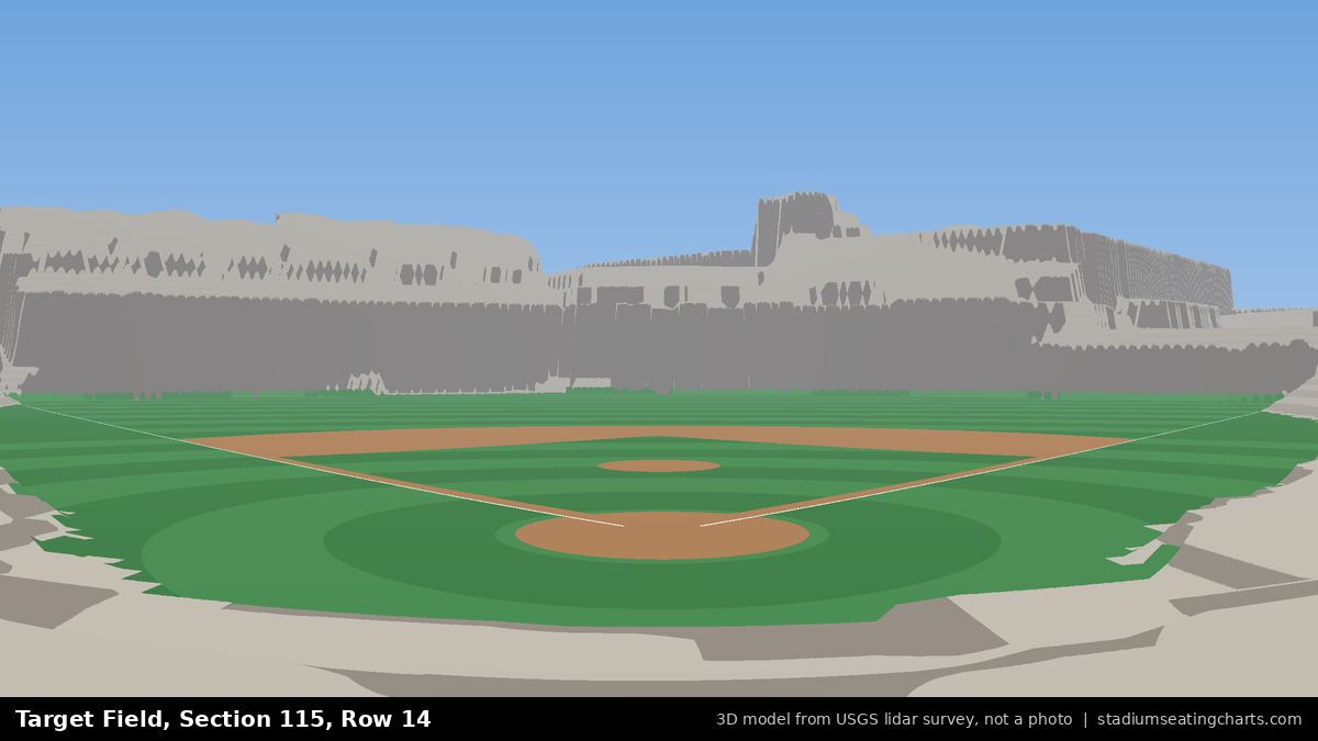 View from Target Field Section 115, Row 14, looking toward the pitcher's mound
