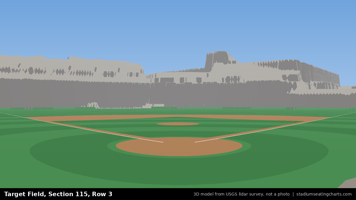 View from Target Field Section 115, Row 3, looking toward the pitcher's mound