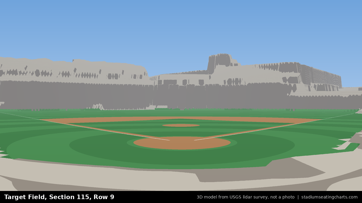 View from Target Field Section 115, Row 9, looking toward the pitcher's mound