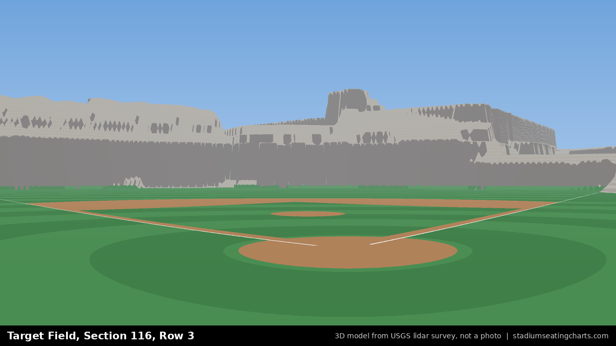 View from Target Field Section 116, Row 3, looking toward the pitcher's mound