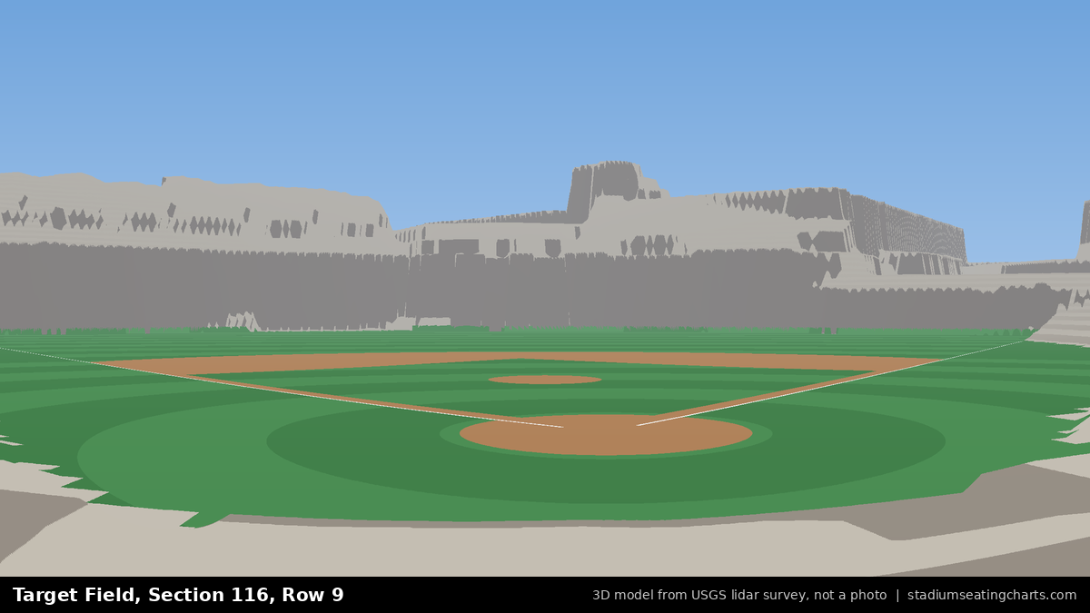 View from Target Field Section 116, Row 9, looking toward the pitcher's mound