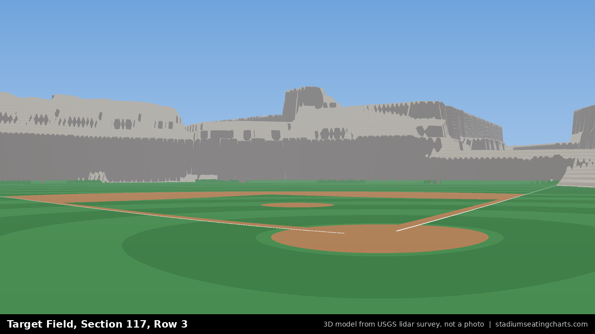 View from Target Field Section 117, Row 3, looking toward the pitcher's mound