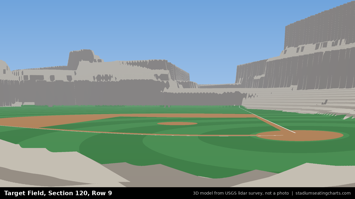 View from Target Field Section 120, Row 9, looking toward the pitcher's mound