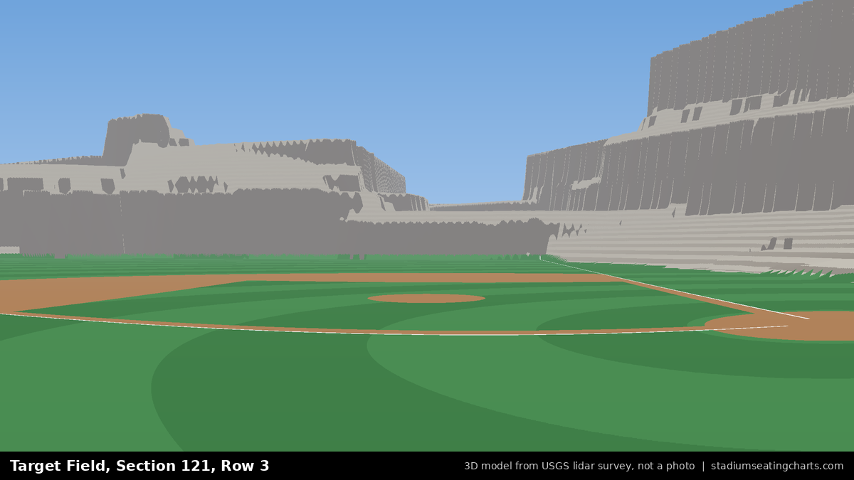 View from Target Field Section 121, Row 3, looking toward the pitcher's mound