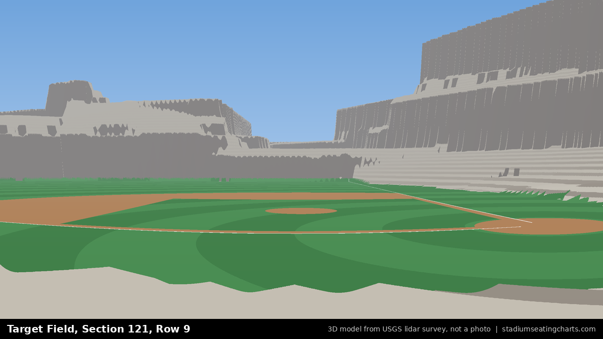 View from Target Field Section 121, Row 9, looking toward the pitcher's mound