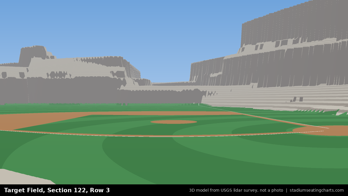 View from Target Field Section 122, Row 3, looking toward the pitcher's mound