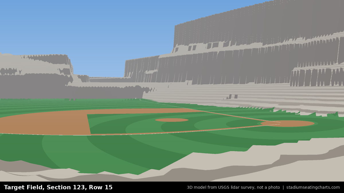 View from Target Field Section 123, Row 15, looking toward the pitcher's mound
