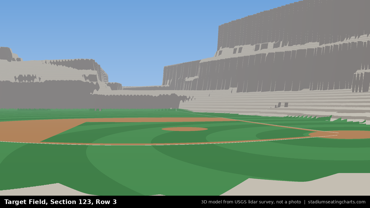 View from Target Field Section 123, Row 3, looking toward the pitcher's mound