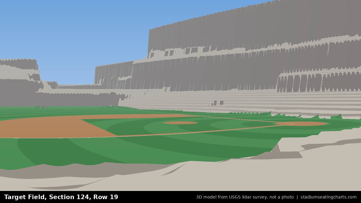 View from Target Field Section 124, Row 19, looking toward the pitcher's mound
