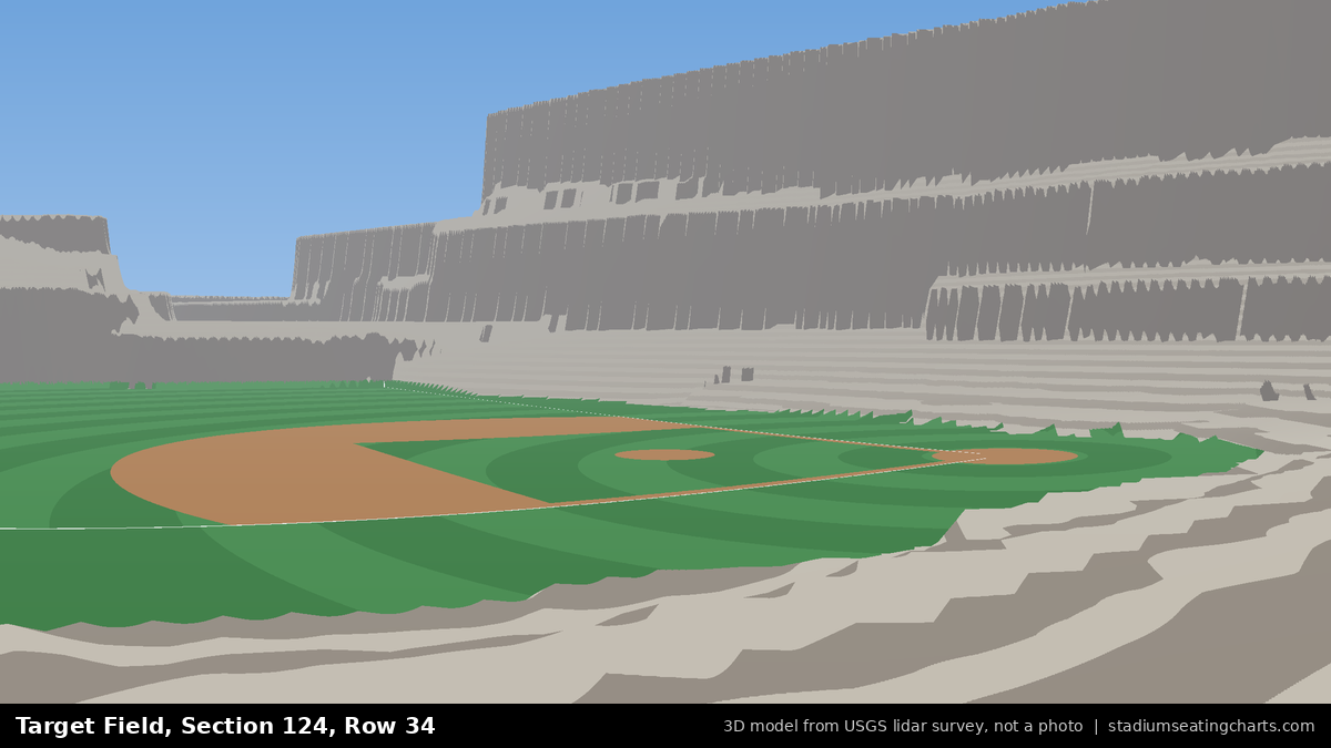 View from Target Field Section 124, Row 34, looking toward the pitcher's mound