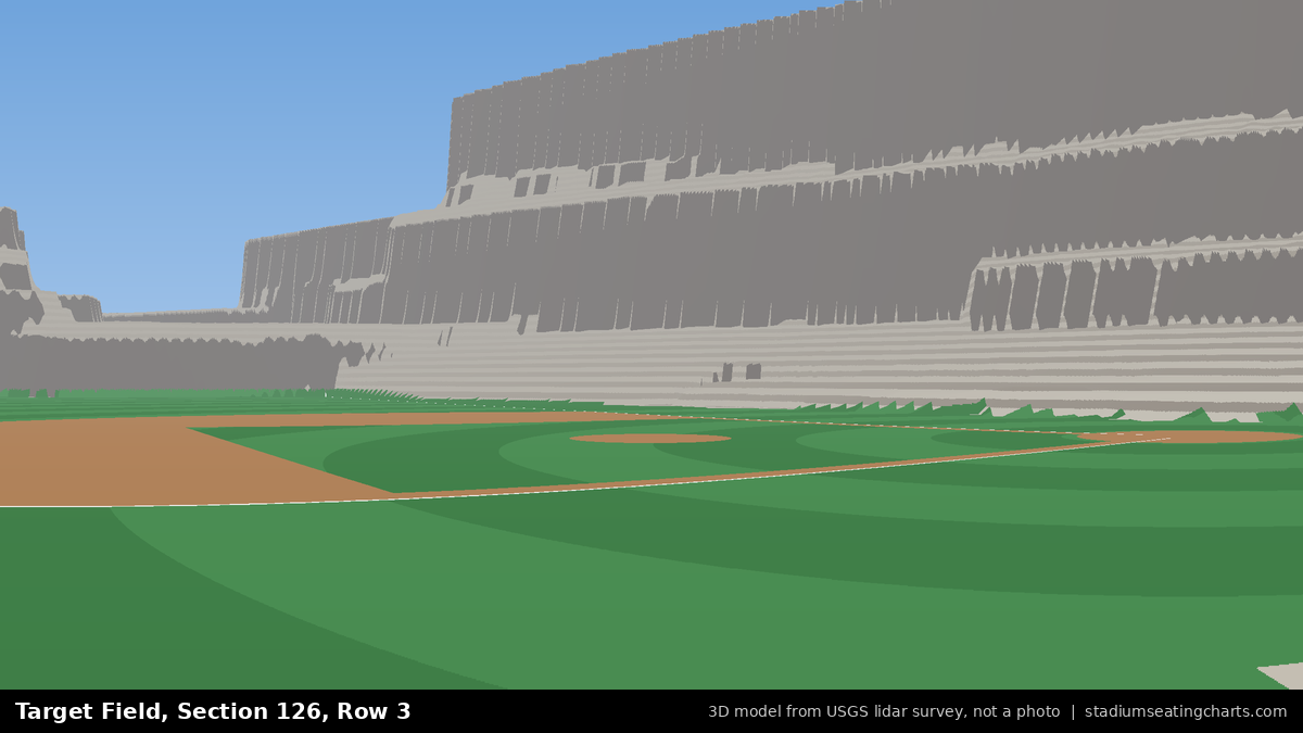 View from Target Field Section 126, Row 3, looking toward the pitcher's mound