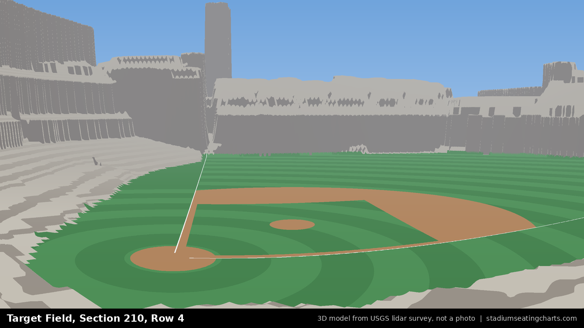 View from Target Field Section 210, Row 4, looking toward the pitcher's mound