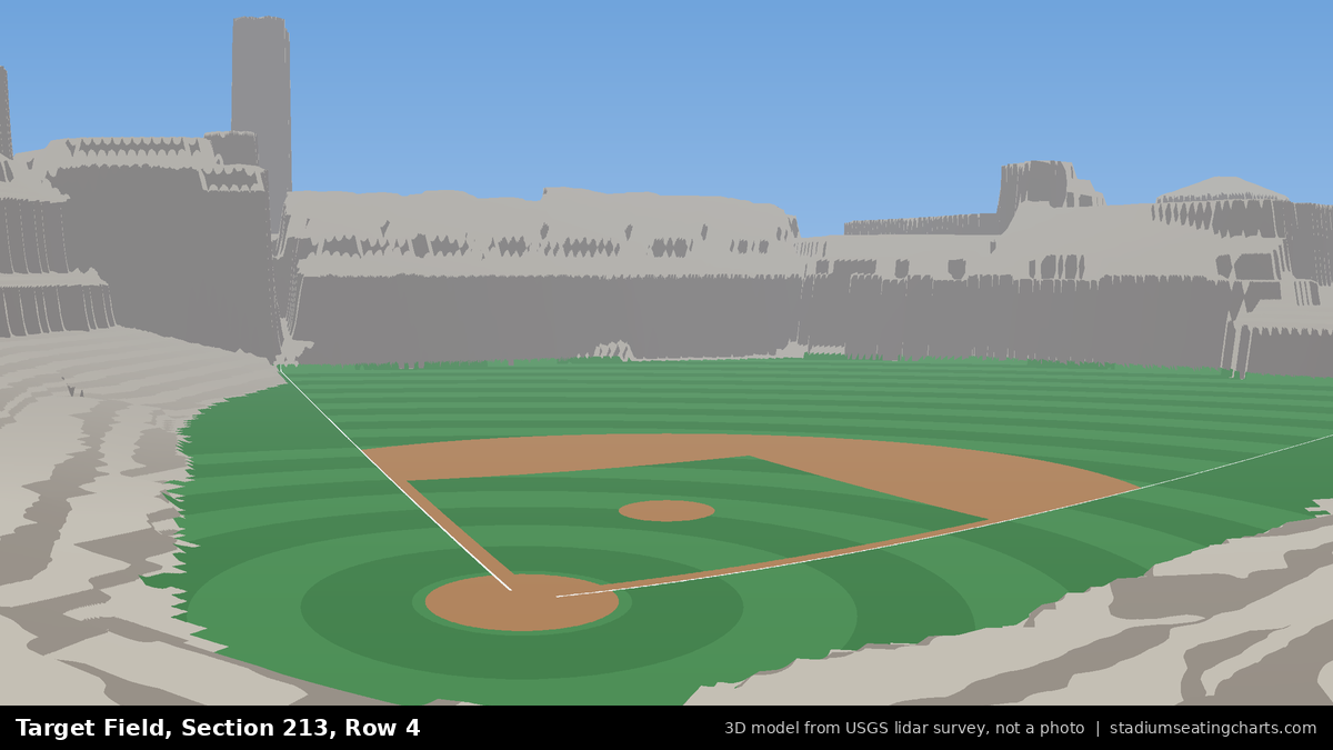 View from Target Field Section 213, Row 4, looking toward the pitcher's mound