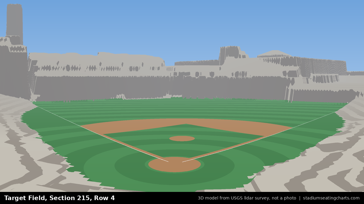 View from Target Field Section 215, Row 4, looking toward the pitcher's mound