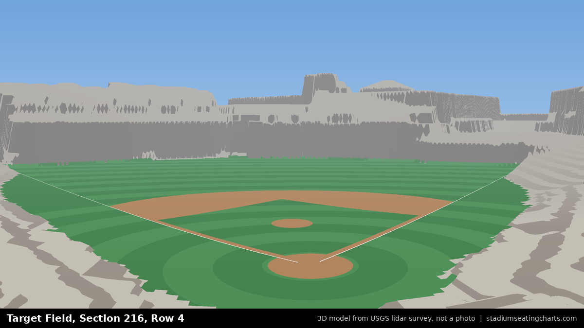 View from Target Field Section 216, Row 4, looking toward the pitcher's mound