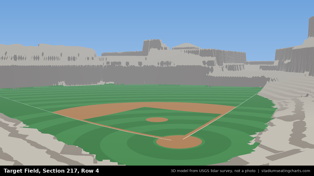 View from Target Field Section 217, Row 4, looking toward the pitcher's mound