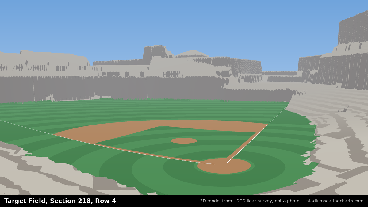 View from Target Field Section 218, Row 4, looking toward the pitcher's mound