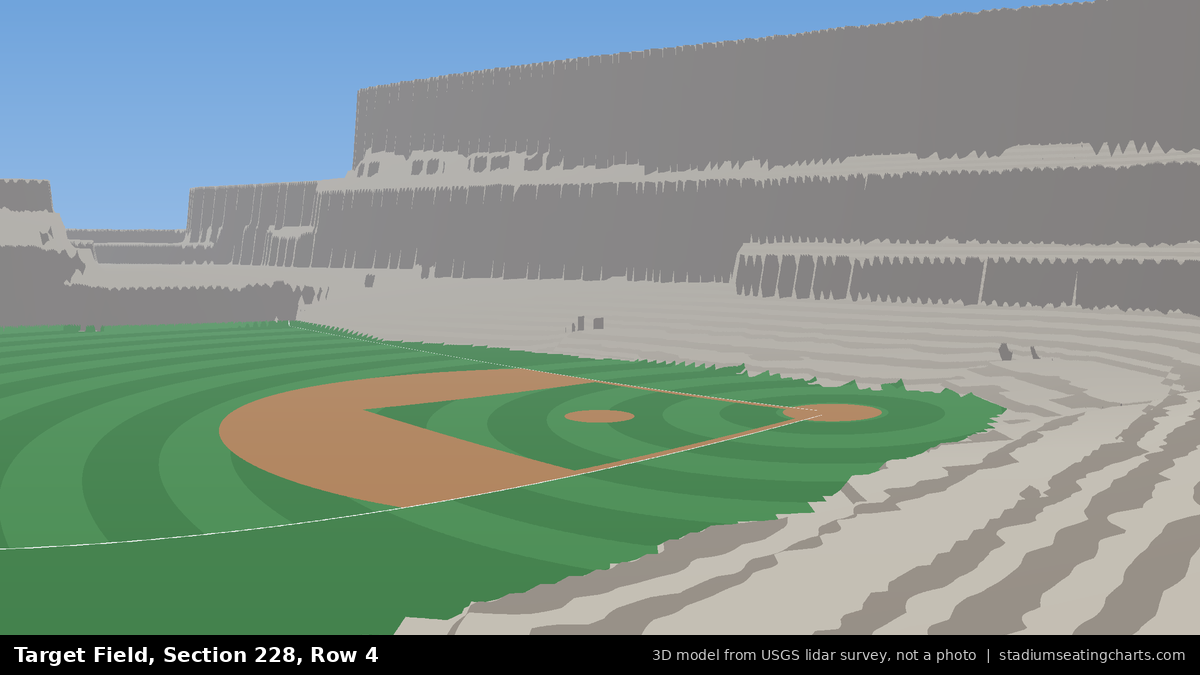 View from Target Field Section 228, Row 4, looking toward the pitcher's mound
