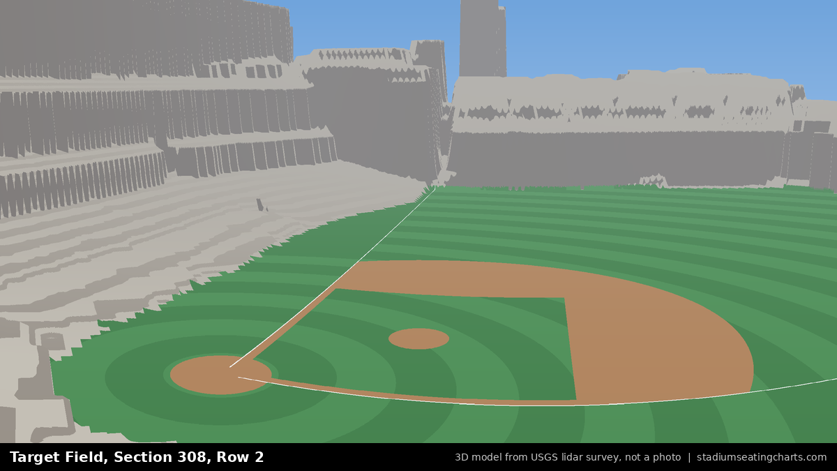 View from Target Field Section 308, Row 2, looking toward the pitcher's mound