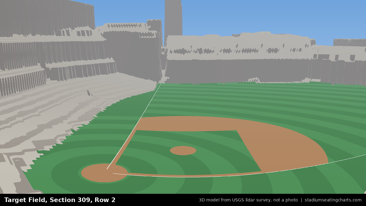 View from Target Field Section 309, Row 2, looking toward the pitcher's mound