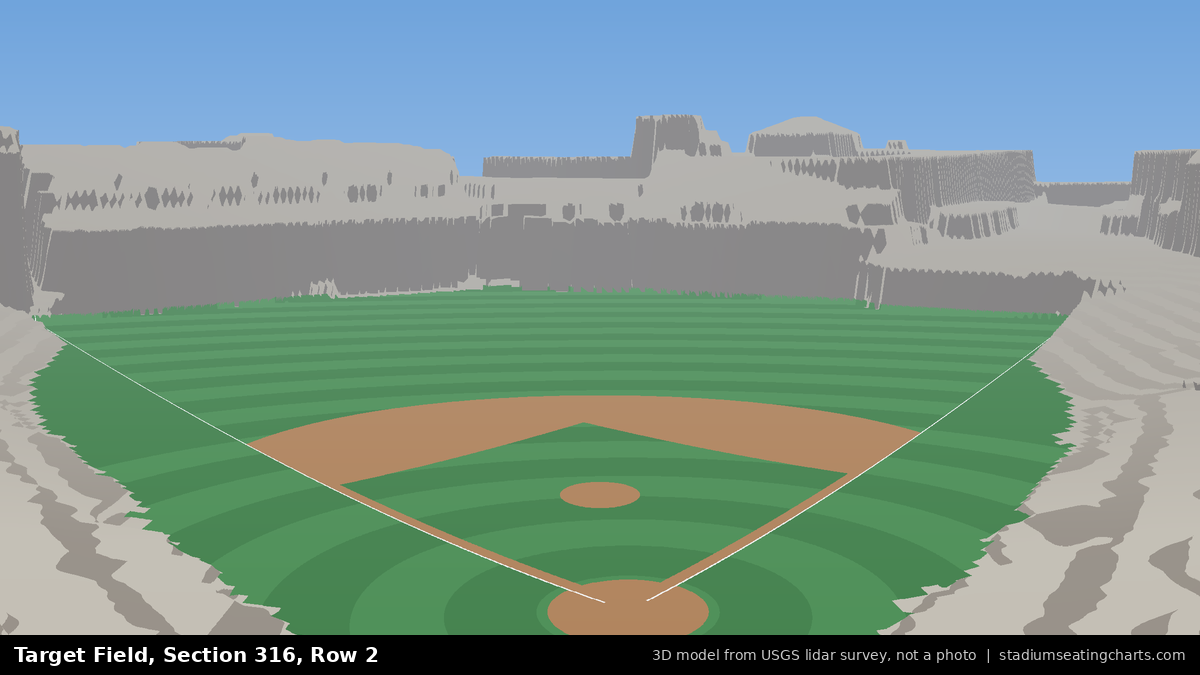 View from Target Field Section 316, Row 2, looking toward the pitcher's mound