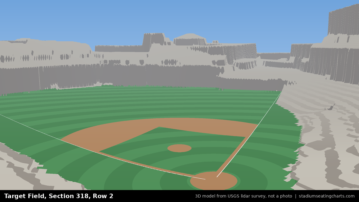 View from Target Field Section 318, Row 2, looking toward the pitcher's mound