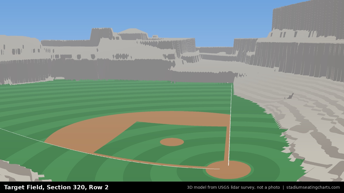 View from Target Field Section 320, Row 2, looking toward the pitcher's mound