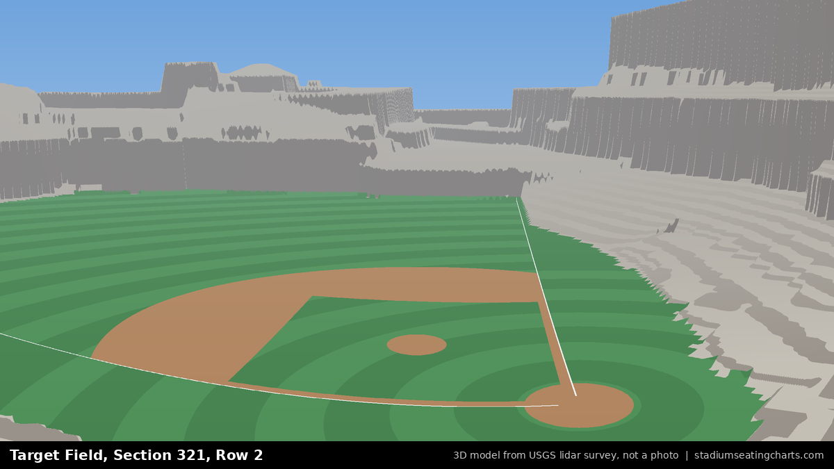 View from Target Field Section 321, Row 2, looking toward the pitcher's mound