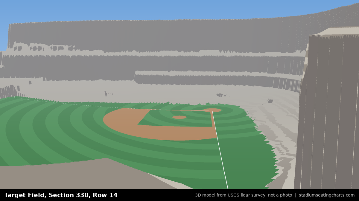 View from Target Field Section 330, Row 14, looking toward the pitcher's mound