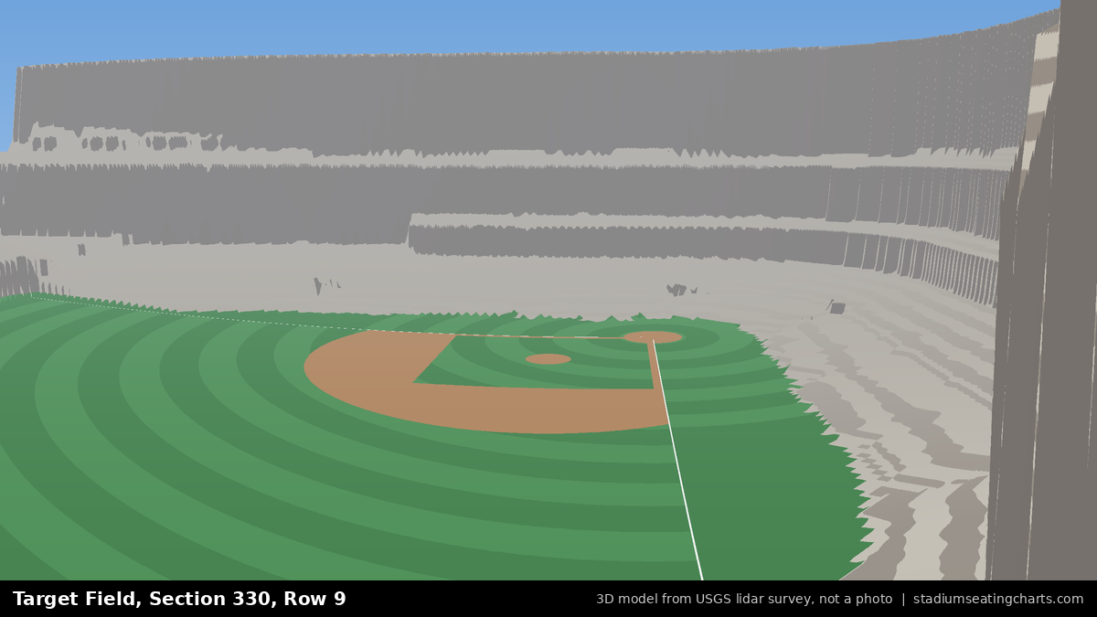 View from Target Field Section 330, Row 9, looking toward the pitcher's mound