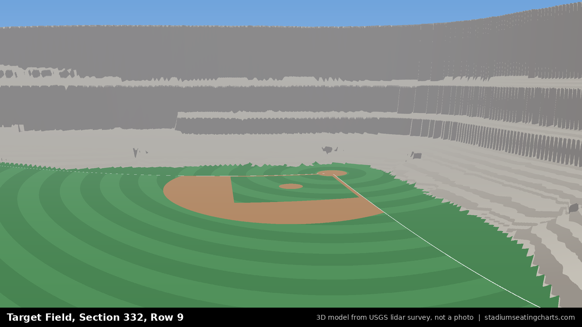 View from Target Field Section 332, Row 9, looking toward the pitcher's mound
