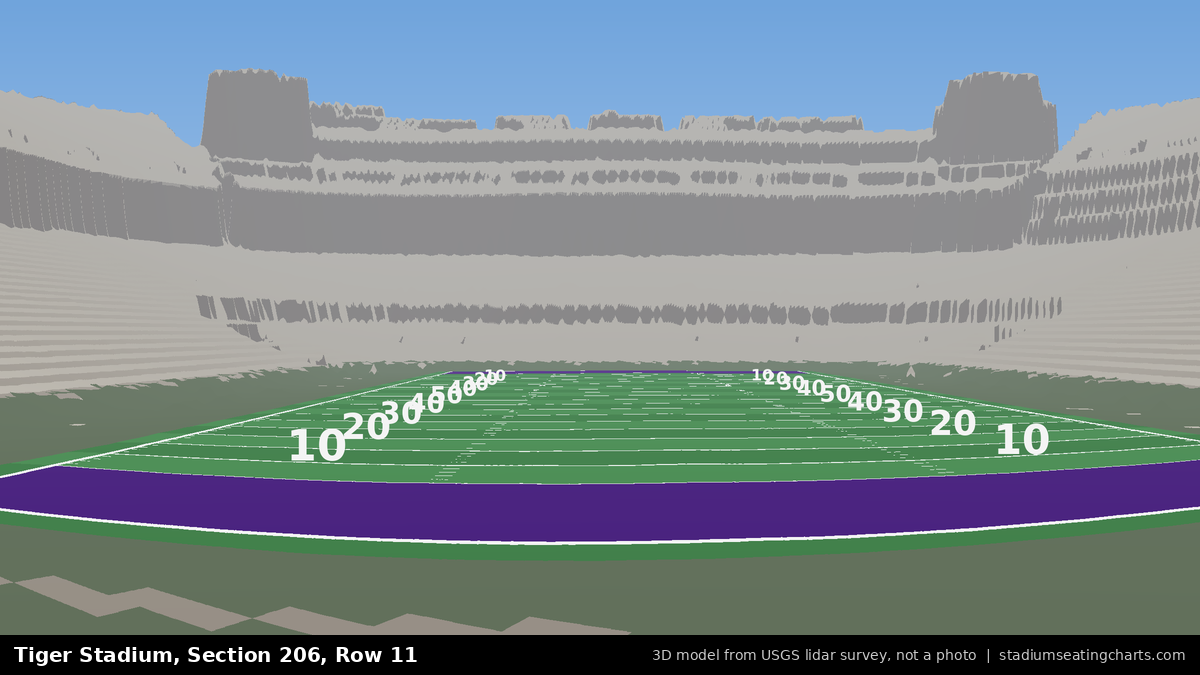 View from Tiger Stadium Section 206, Row 11, looking toward the field