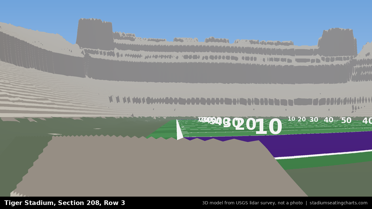 View from Tiger Stadium Section 208, Row 3, looking toward the field