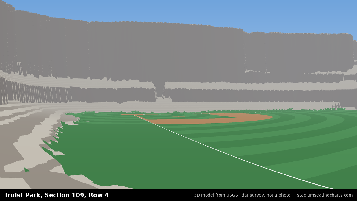 View from Truist Park Section 109, Row 4, looking toward the pitcher's mound
