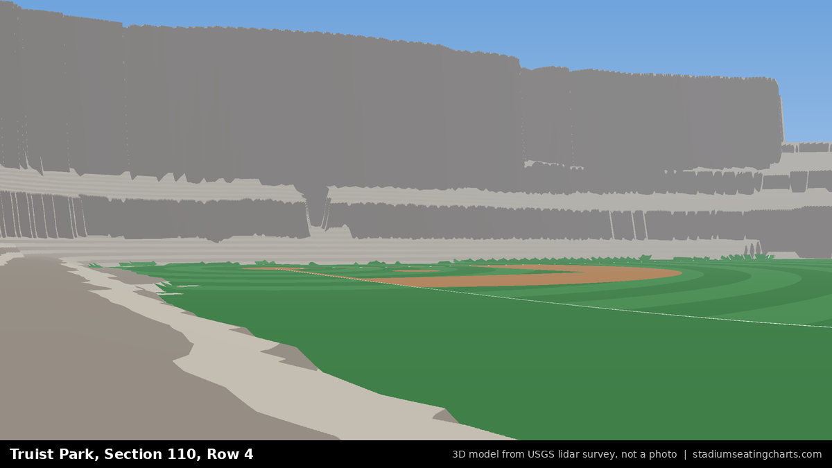 View from Truist Park Section 110, Row 4, looking toward the pitcher's mound