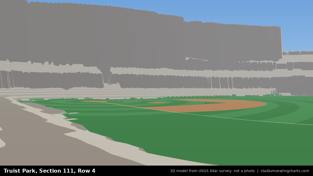 View from Truist Park Section 111, Row 4, looking toward the pitcher's mound
