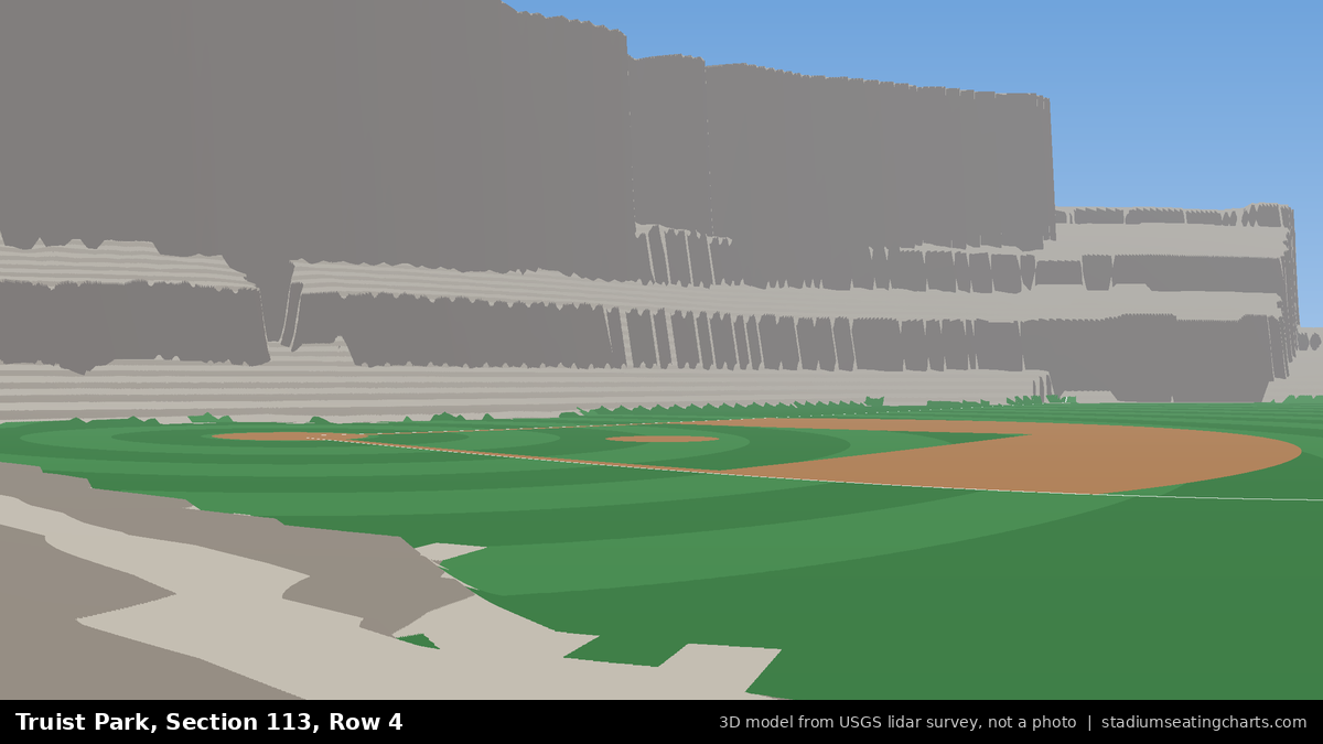 View from Truist Park Section 113, Row 4, looking toward the pitcher's mound