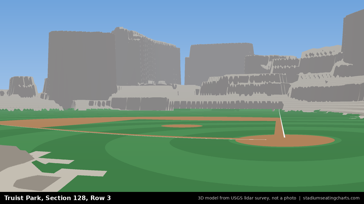 View from Truist Park Section 128, Row 3, looking toward the pitcher's mound
