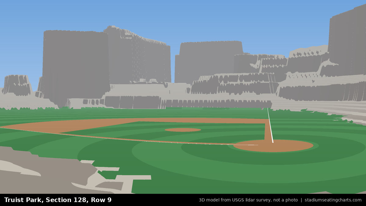 View from Truist Park Section 128, Row 9, looking toward the pitcher's mound