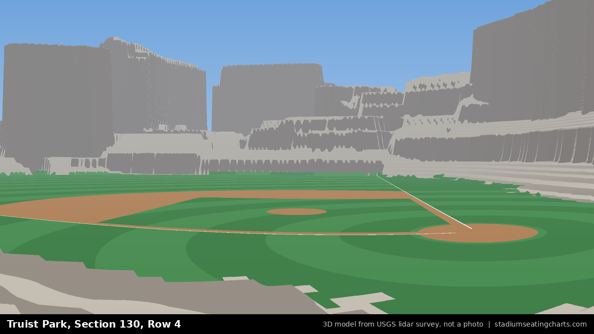 View from Truist Park Section 130, Row 4, looking toward the pitcher's mound
