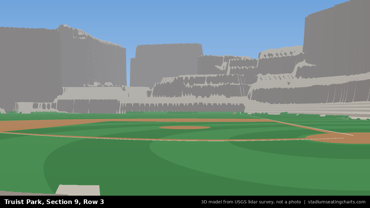 View from Truist Park Section 9, Row 3, looking toward the pitcher's mound